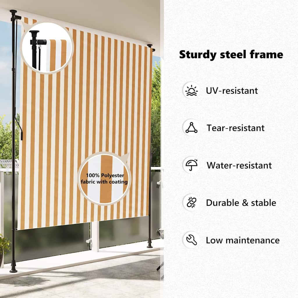 Außenrollo Orange und Weiß 150x270 cm Stoff und Stahl