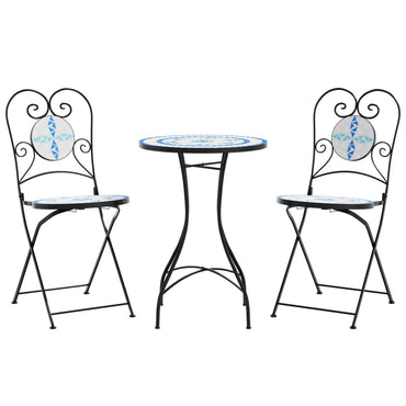 Mosaik-Bistro-Set Blau und Weiß Eisen und Keramik