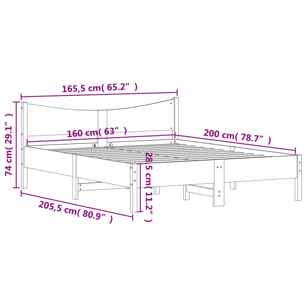 Massivholzbett ohne Matratze Weiß 160x200 Kiefernholz