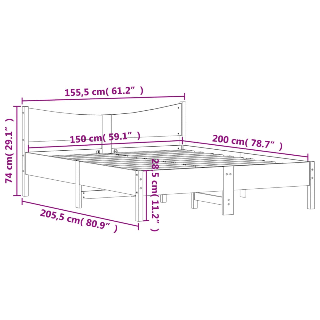 Massivholzbett ohne Matratze 150x200 cm Kiefernholz