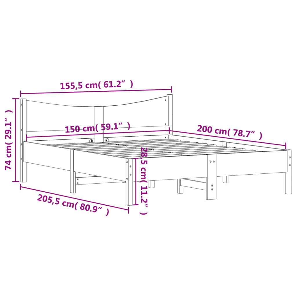 Massivholzbett ohne Matratze Weiß 150x200 cm Kiefernholz