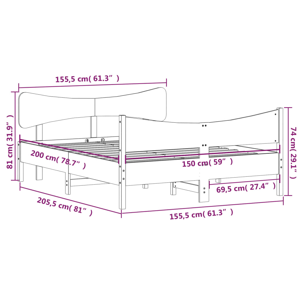 Massivholzbett ohne Matratze Weiß 150x200 cm Kiefernholz