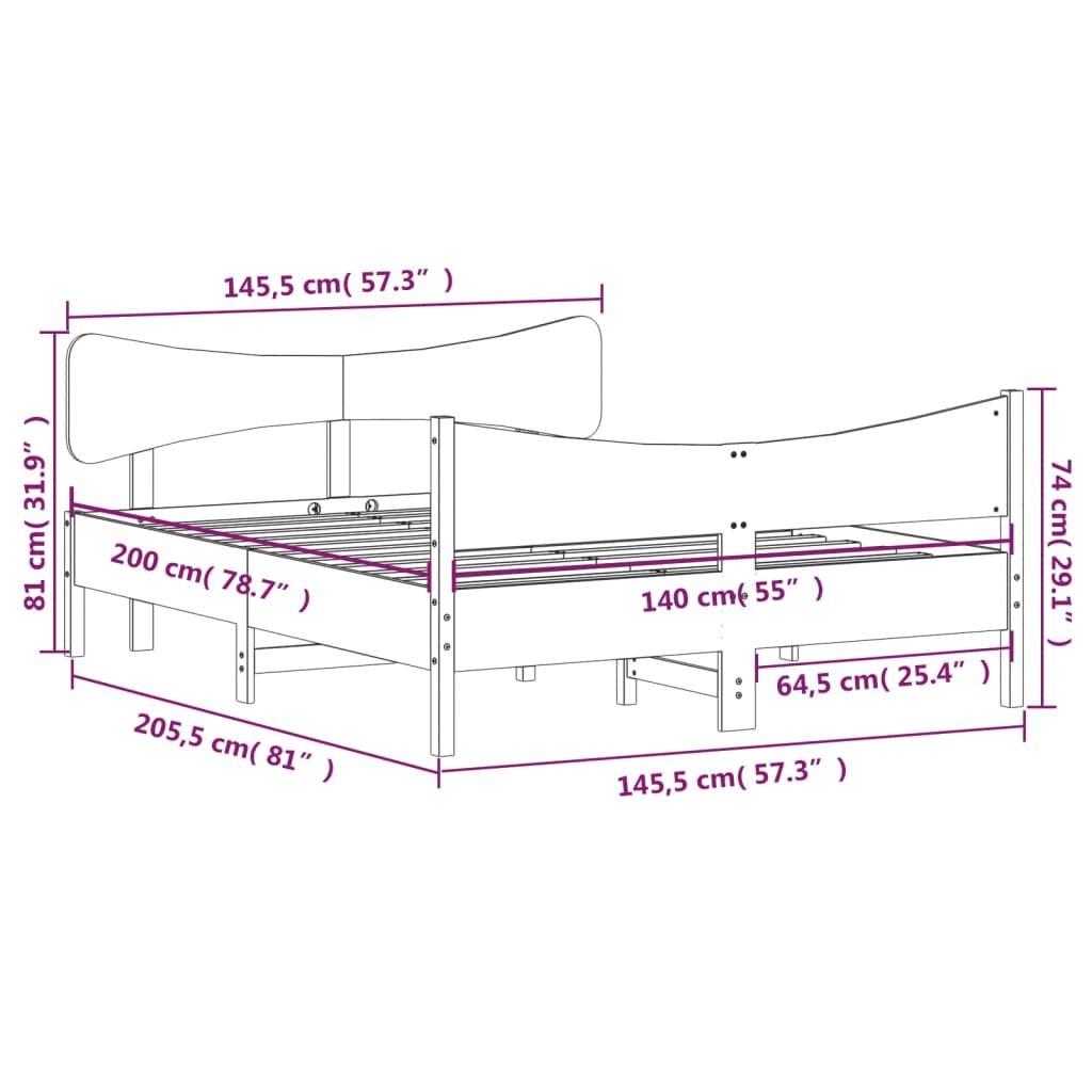 Massivholzbett ohne Matratze Weiß 140x200 cm Kiefernholz