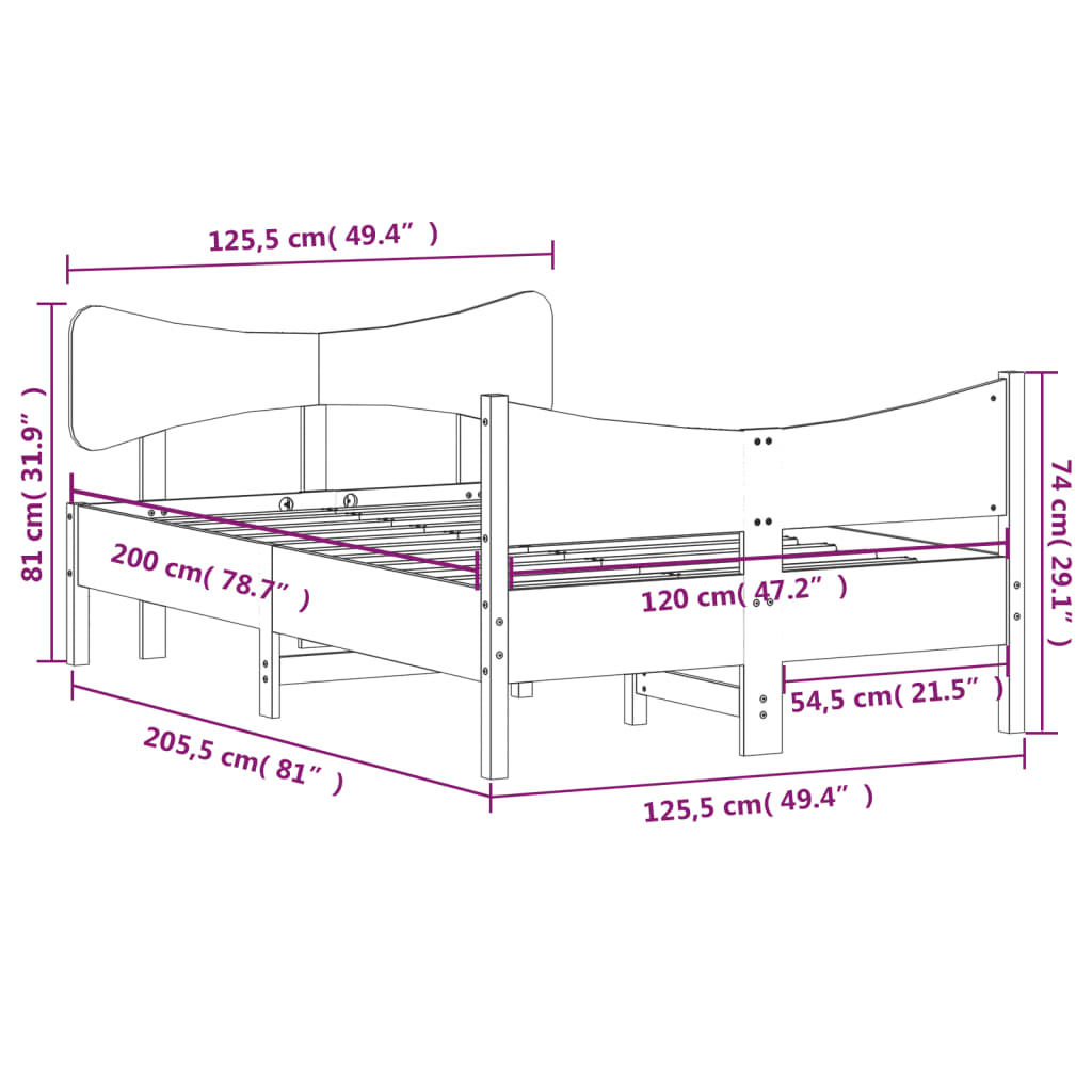 Massivholzbett ohne Matratze 120x200 cm Kiefernholz