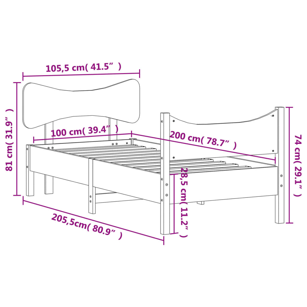 Massivholzbett ohne Matratze Weiß 100x200 cm Kiefernholz