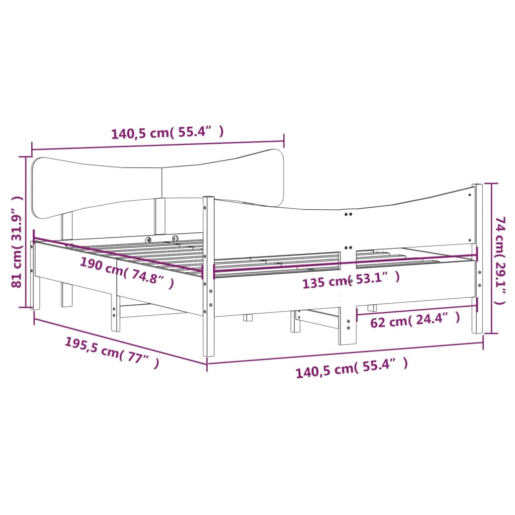 Massivholzbett ohne Matratze 135x190 cm Kiefernholz