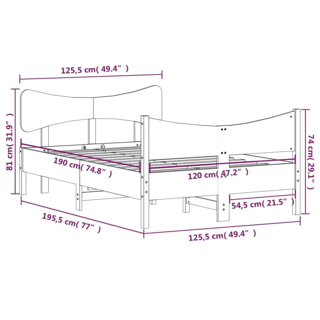 Massivholzbett ohne Matratze 120x190 cm Kiefernholz