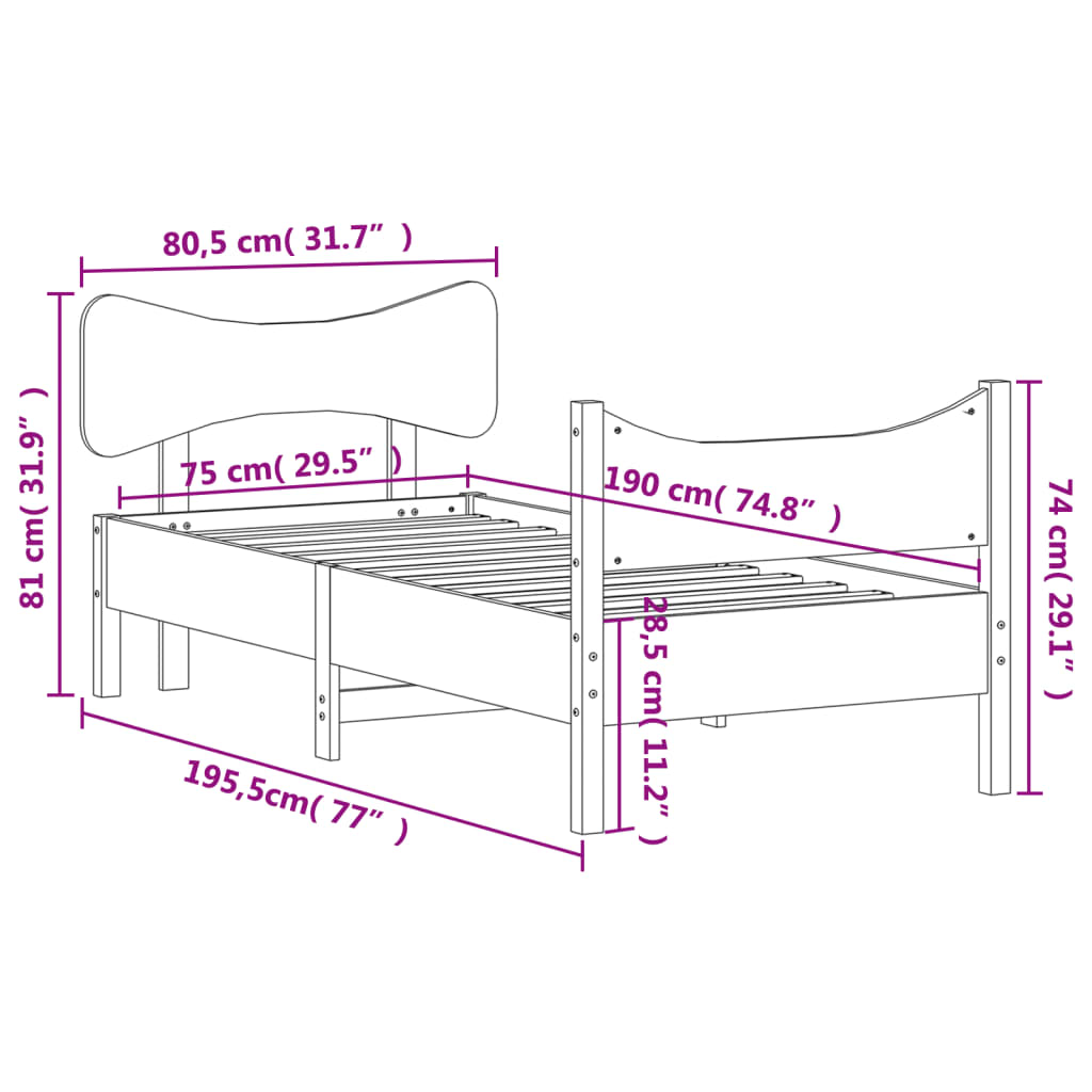 Massivholzbett ohne Matratze 75x190 cm Kiefernholz