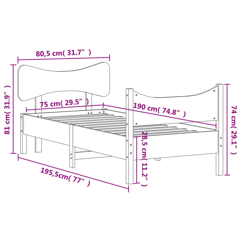 Massivholzbett ohne Matratze Wachsbraun 75x190 cm Kiefernholz