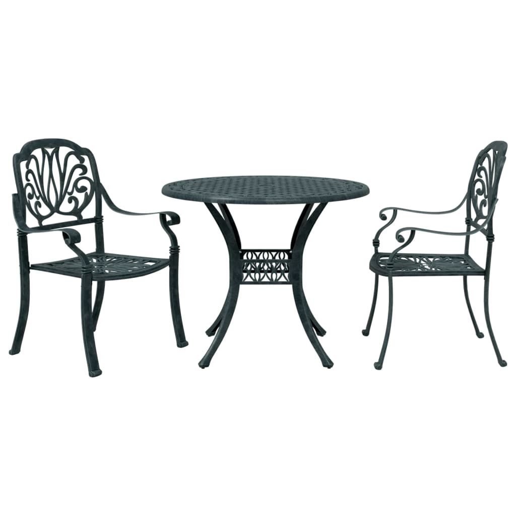 3-tlg. Bistro-Set Grün Aluminiumguss