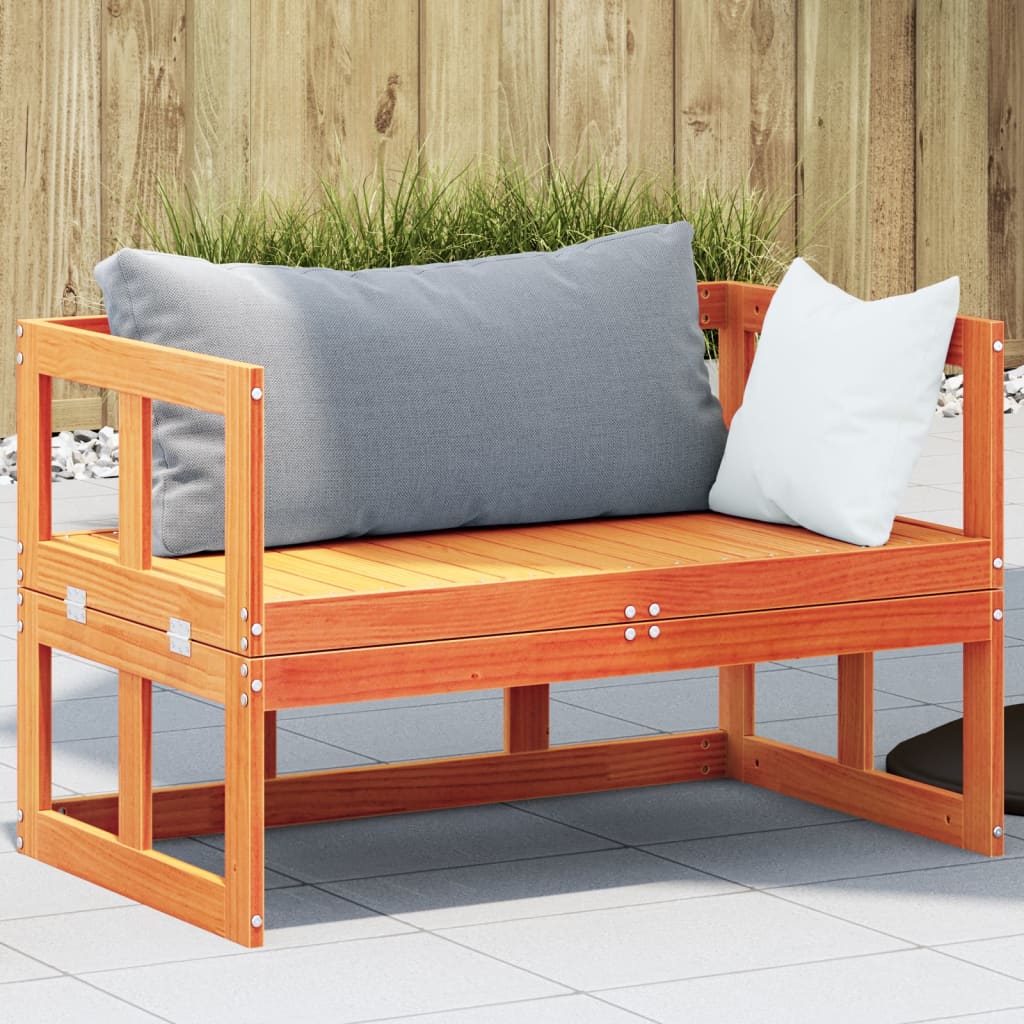 2-in-1 Gartensofa Verlängerbar Wachsbraun Massivholz Kiefer