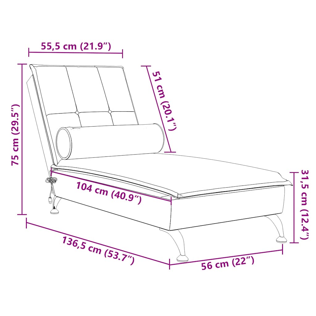 Massage-Chaiselongue mit Nackenrolle Dunkelgrau Samt