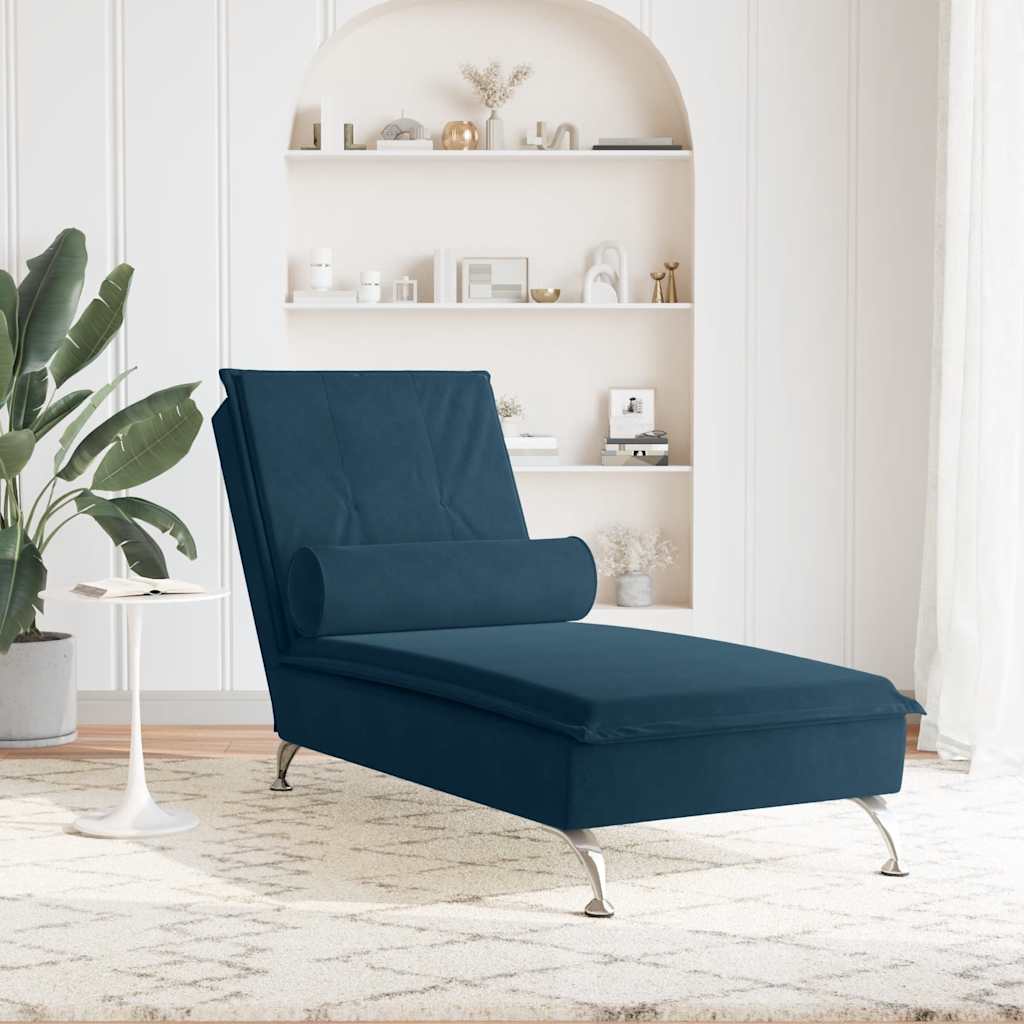 Massage-Chaiselongue mit Nackenrolle Blau Samt
