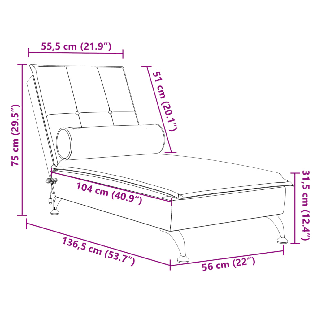 Massage-Chaiselongue mit Nackenrolle Blau Samt