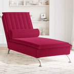 Massage-Chaiselongue mit Nackenrolle Weinrot Samt