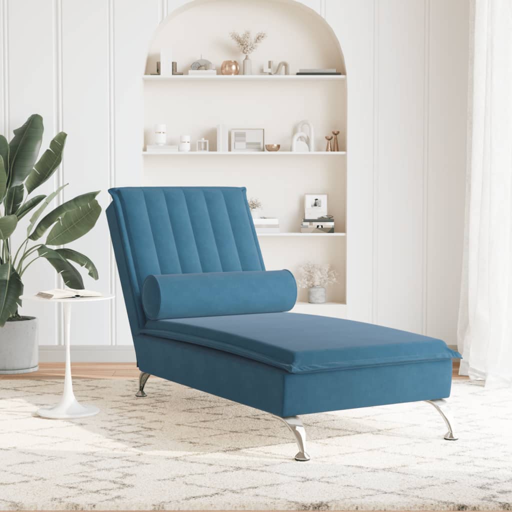 Massage-Chaiselongue mit Nackenrolle Blau Samt