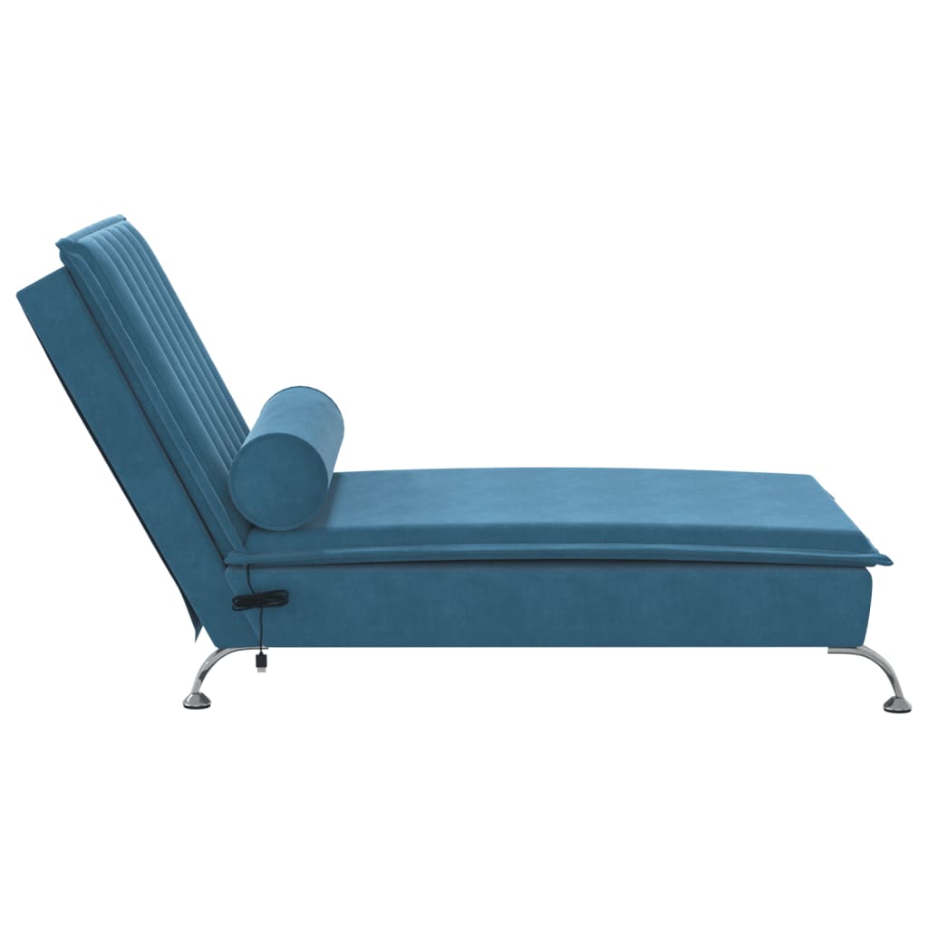 Massage-Chaiselongue mit Nackenrolle Blau Samt