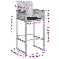 Garten-Barhocker 2 Stk. Grau Poly Rattan