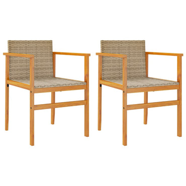 Gartenstühle 2 Stk. Beige Poly Rattan und Massivholz