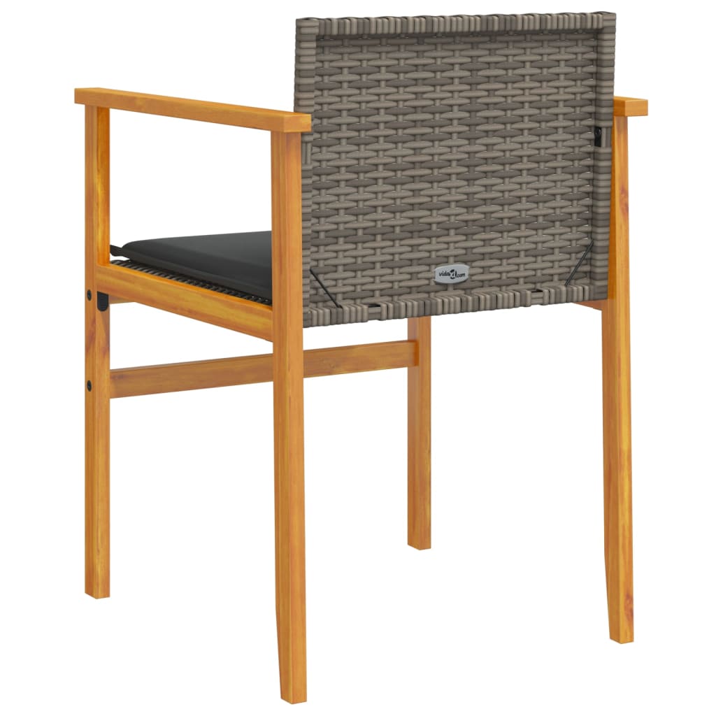 Gartenstühle mit Kissen 2 Stk. Grau Poly Rattan Massivholz