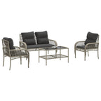 4-tlg. Garten-Sofagarnitur mit Kissen Hellgrau Poly Rattan