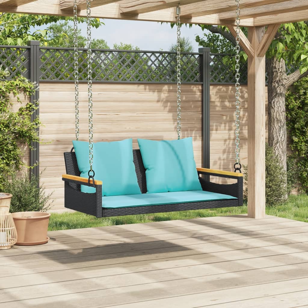 Hängebank mit Kissen Schwarz 109x62x40 cm Poly Rattan