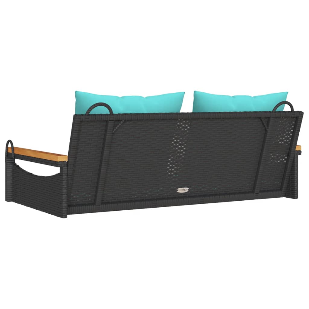 Hängebank mit Kissen Schwarz 109x62x40 cm Poly Rattan