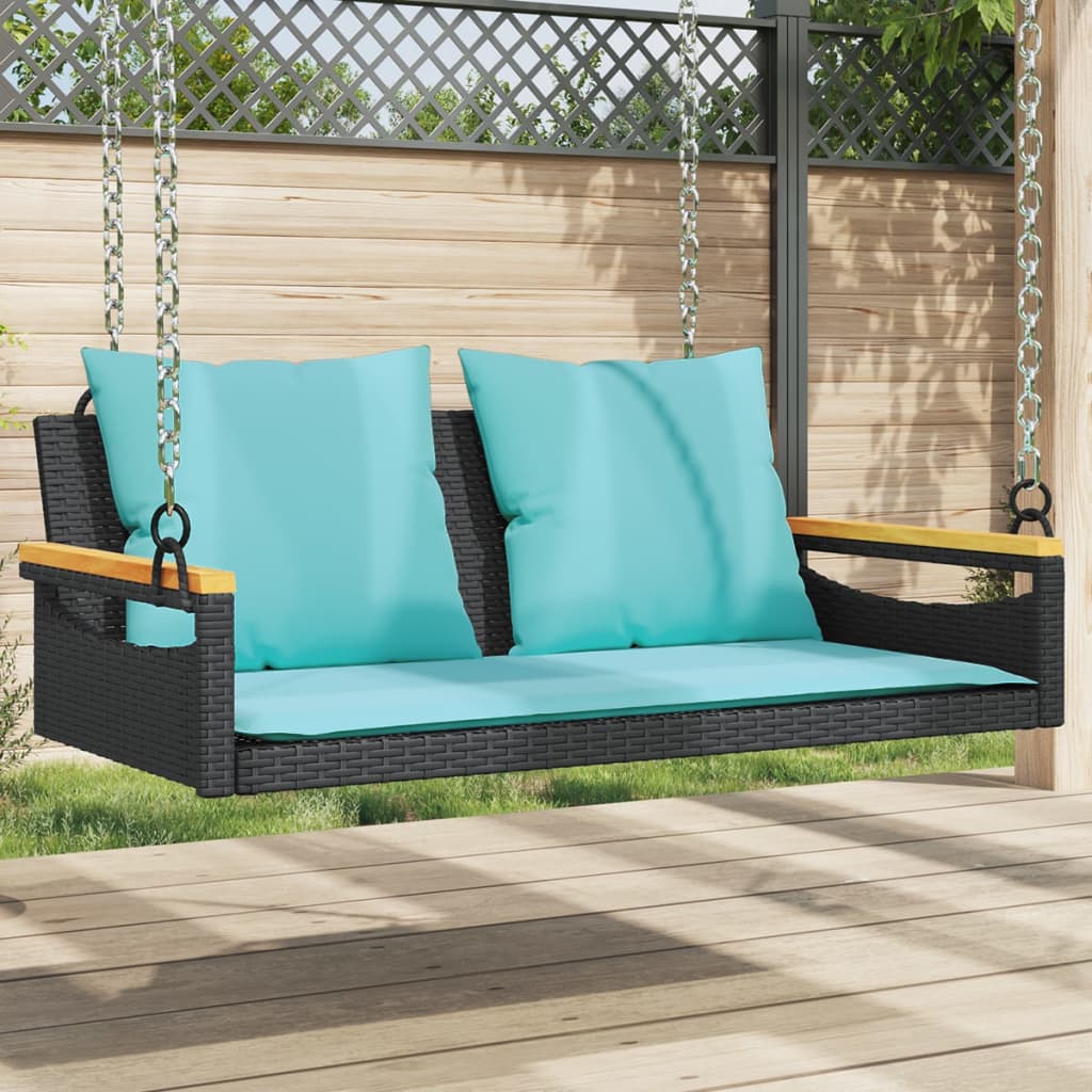 Hängebank mit Kissen Schwarz 109x62x40 cm Poly Rattan