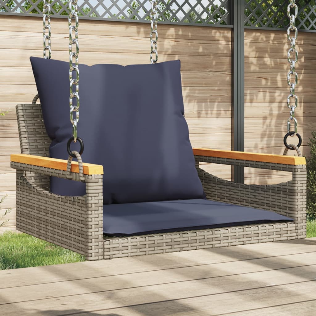 Hängesessel mit Kissen Grau 63x62x40 cm Poly Rattan