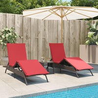 Sonnenliegen 2 Stk. mit Tisch Braun Poly Rattan