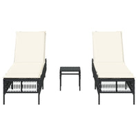 Sonnenliegen 2 Stk. mit Tisch Schwarz Poly Rattan