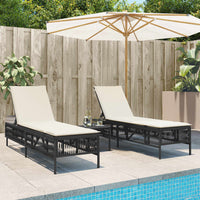 Sonnenliegen 2 Stk. mit Tisch Schwarz Poly Rattan