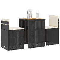 3-tlg. Bistro-Set mit Kissen Schwarz Poly Rattan