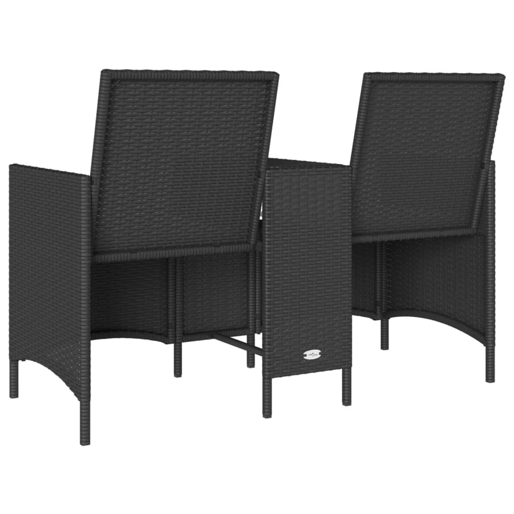 Gartensofa 2-Sitzer mit Tisch und Kissen Schwarz Poly Rattan