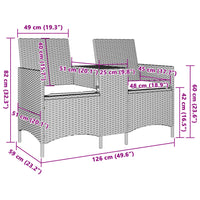 Gartensofa 2-Sitzer mit Tisch und Kissen Schwarz Poly Rattan