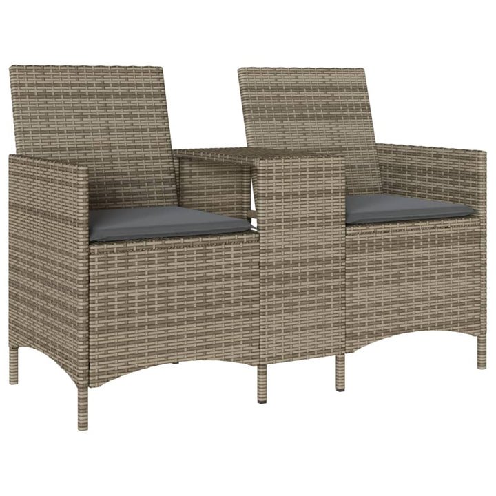 Gartensofa 2-Sitzer mit Tisch und Kissen Grau Poly Rattan