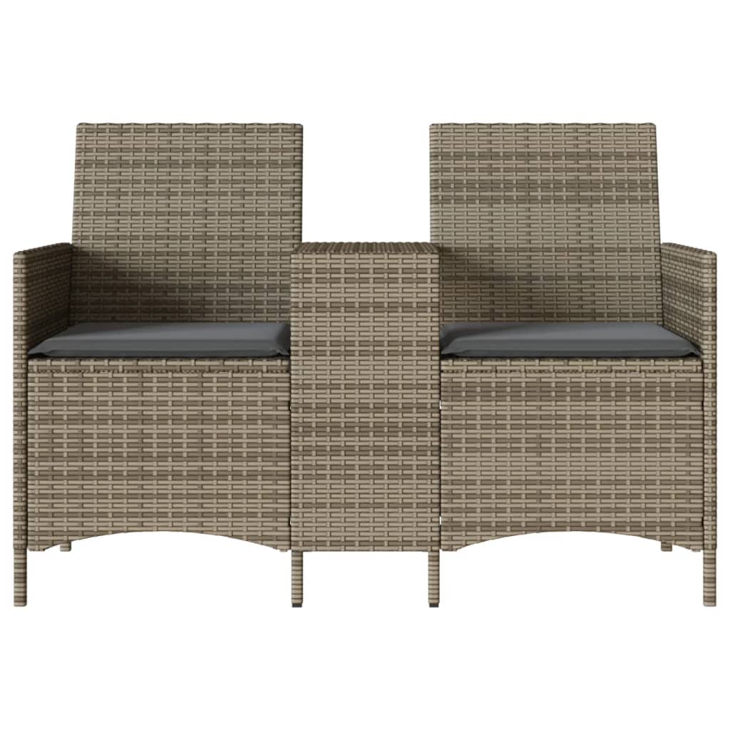 Gartensofa 2-Sitzer mit Tisch und Kissen Grau Poly Rattan