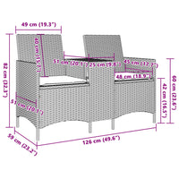 Gartensofa 2-Sitzer mit Tisch und Kissen Beige Poly Rattan