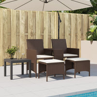 Gartensofa 2-Sitzer mit Tisch und Hockern Braun Poly Rattan