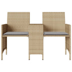 Gartensofa 2-Sitzer mit Tisch und Hockern Beige Poly Rattan