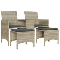 Gartensofa 2-Sitzer mit Tisch und Hockern Hellgrau Poly Rattan