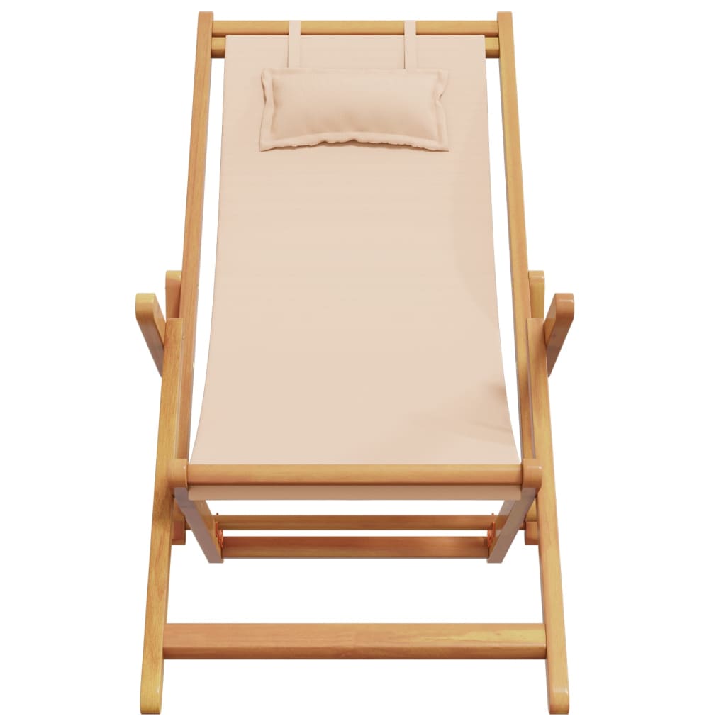 Strandstuhl Klappbar Beige Massivholz Eukalyptus und Stoff