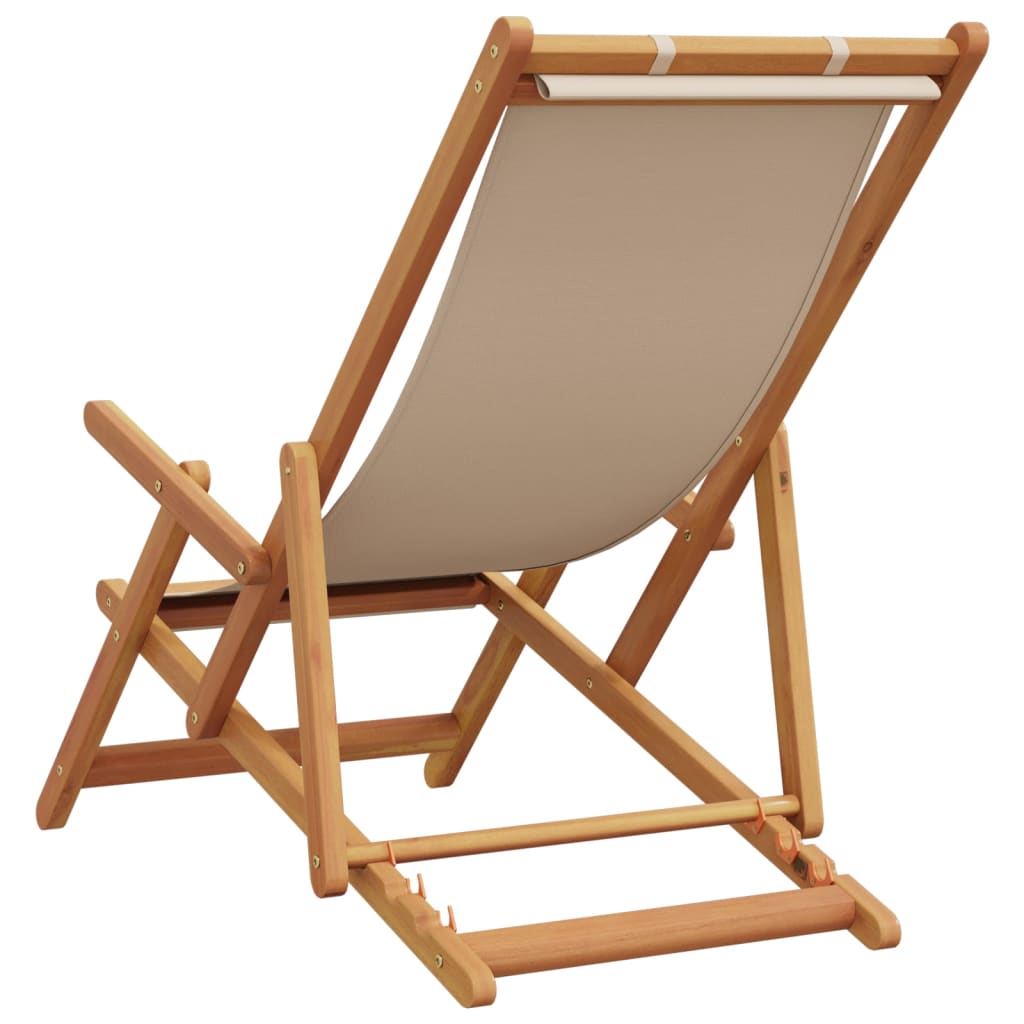 Strandstuhl Klappbar Beige Massivholz Eukalyptus und Stoff