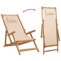 Strandstuhl Klappbar Beige Massivholz Eukalyptus und Stoff