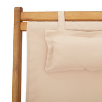 Strandstuhl Klappbar Beige Massivholz Eukalyptus und Stoff