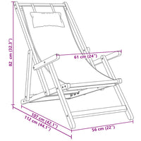 Strandstuhl Klappbar Beige Massivholz Eukalyptus und Stoff