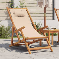 Strandstuhl Klappbar Beige Massivholz Eukalyptus und Stoff