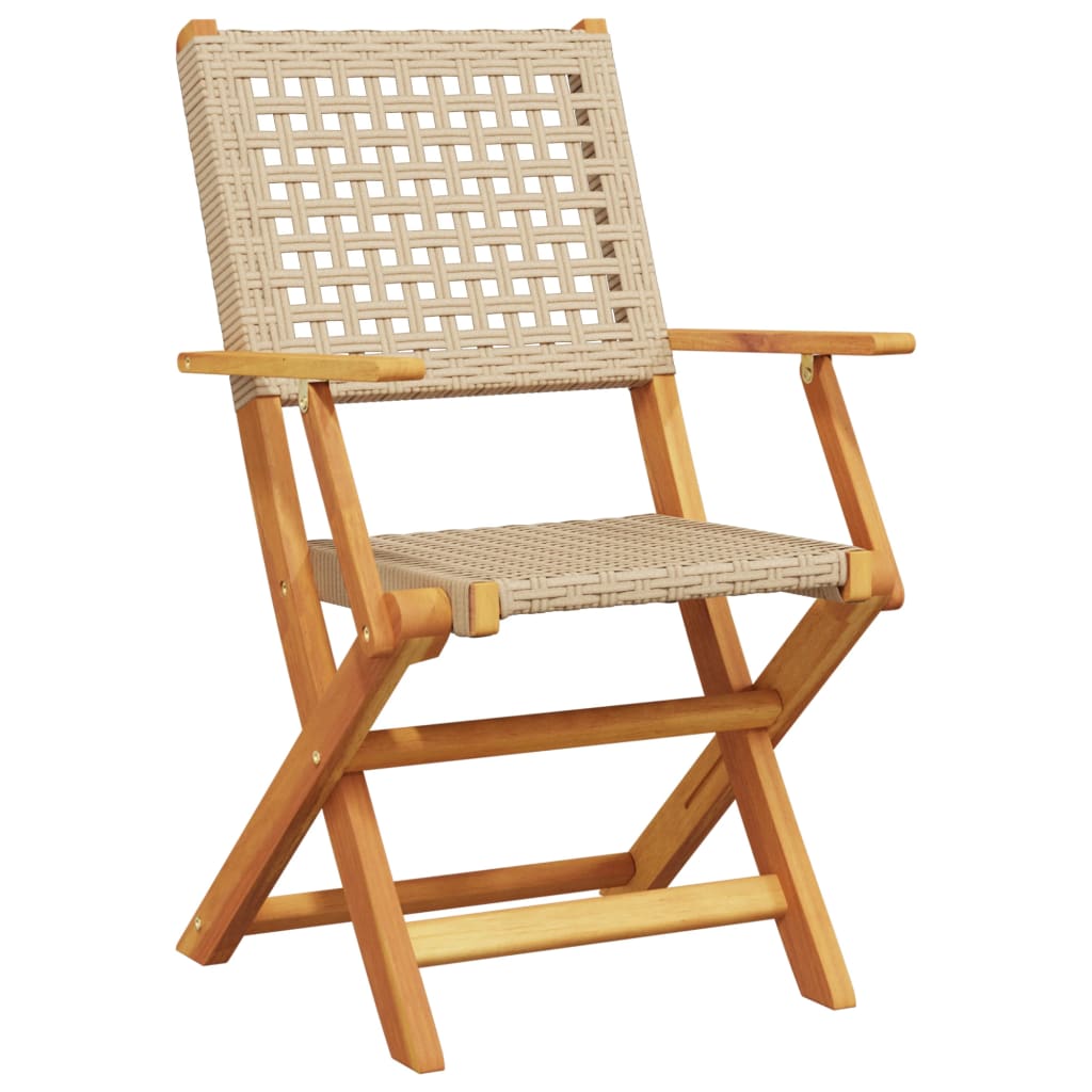 Gartenstühle 2 Stk. Beige Massivholz Akazie und Poly Rattan