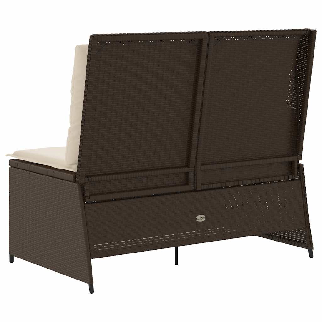 Gartenbank Verstellbar mit Kissen Braun Poly Rattan