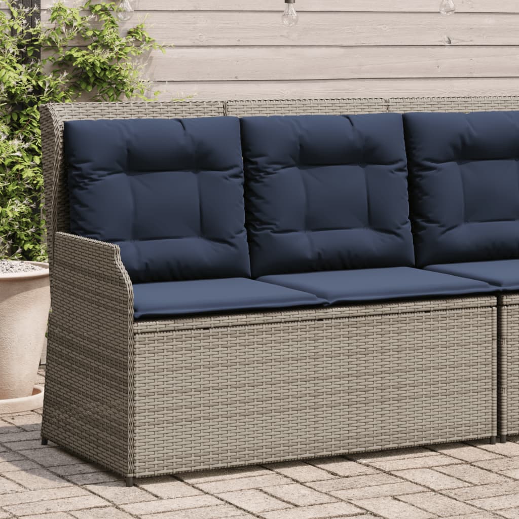 Gartenbank mit Liegefunktion und Kissen Grau Polyrattan